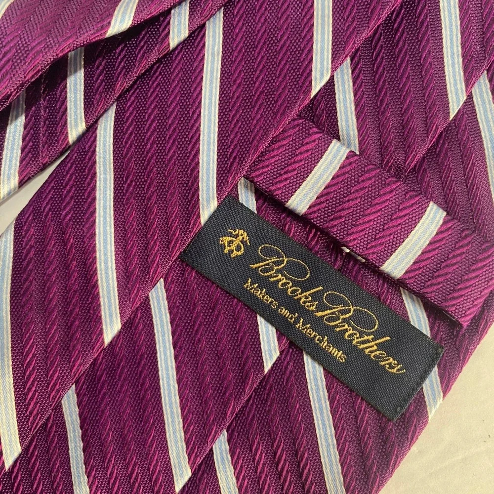 Brooks Brothers Silk Tie Mens OS Purple Blue Repp Stripe Woven Italy Made in USA